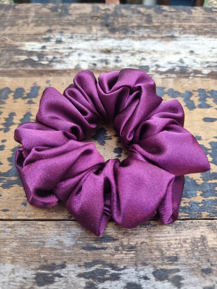 Aubergine Crepe Satin Scrunchie