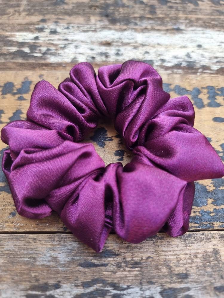 Aubergine Crepe Satin Scrunchie