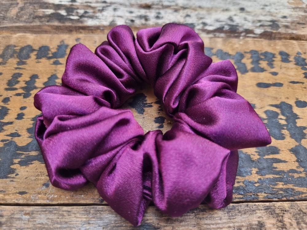 Aubergine Crepe Satin Scrunchie