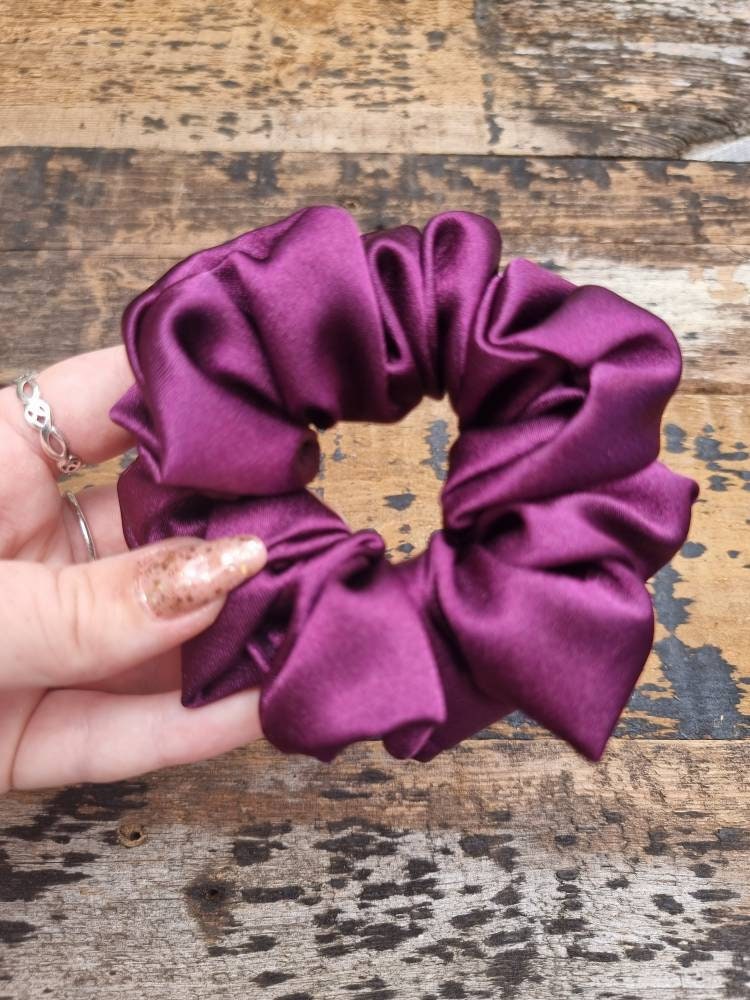 Aubergine Crepe Satin Scrunchie