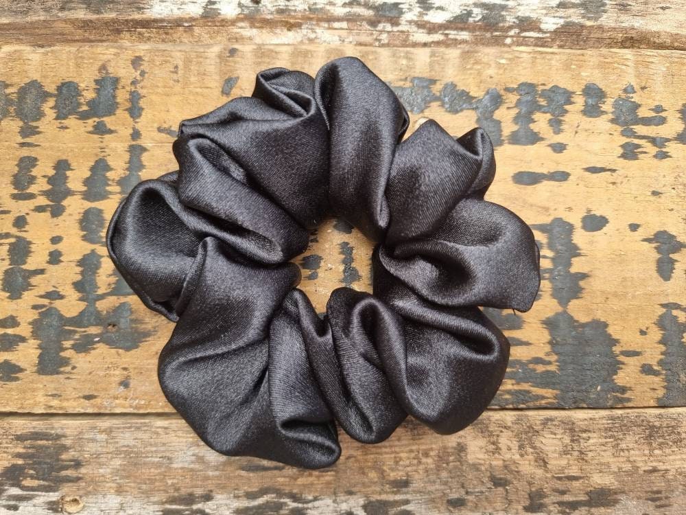 Black Crepe Satin Scrunchie | Hair Tie