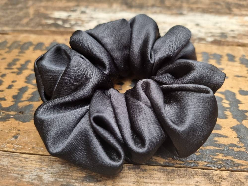 Black Crepe Satin Scrunchie | Hair Tie