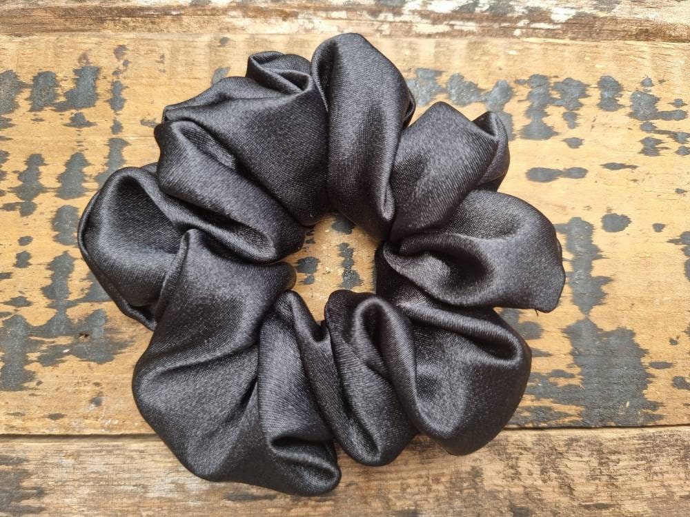 Black Crepe Satin Scrunchie | Hair Tie