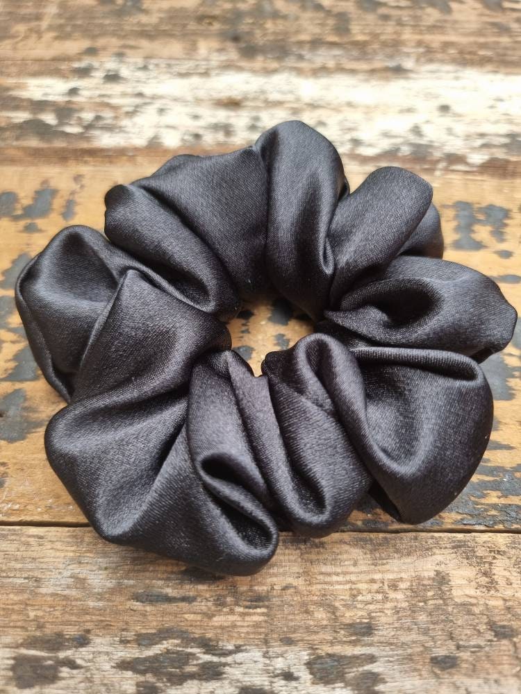 Black Crepe Satin Scrunchie | Hair Tie