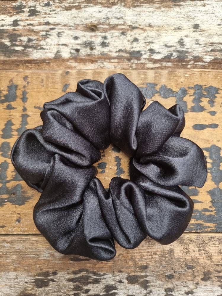 Black Crepe Satin Scrunchie | Hair Tie