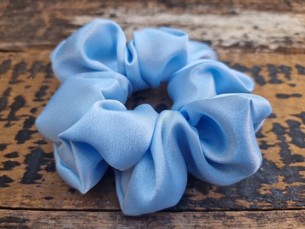 Pale Light Blue Crepe Satin Scrunchie | Hair Tie