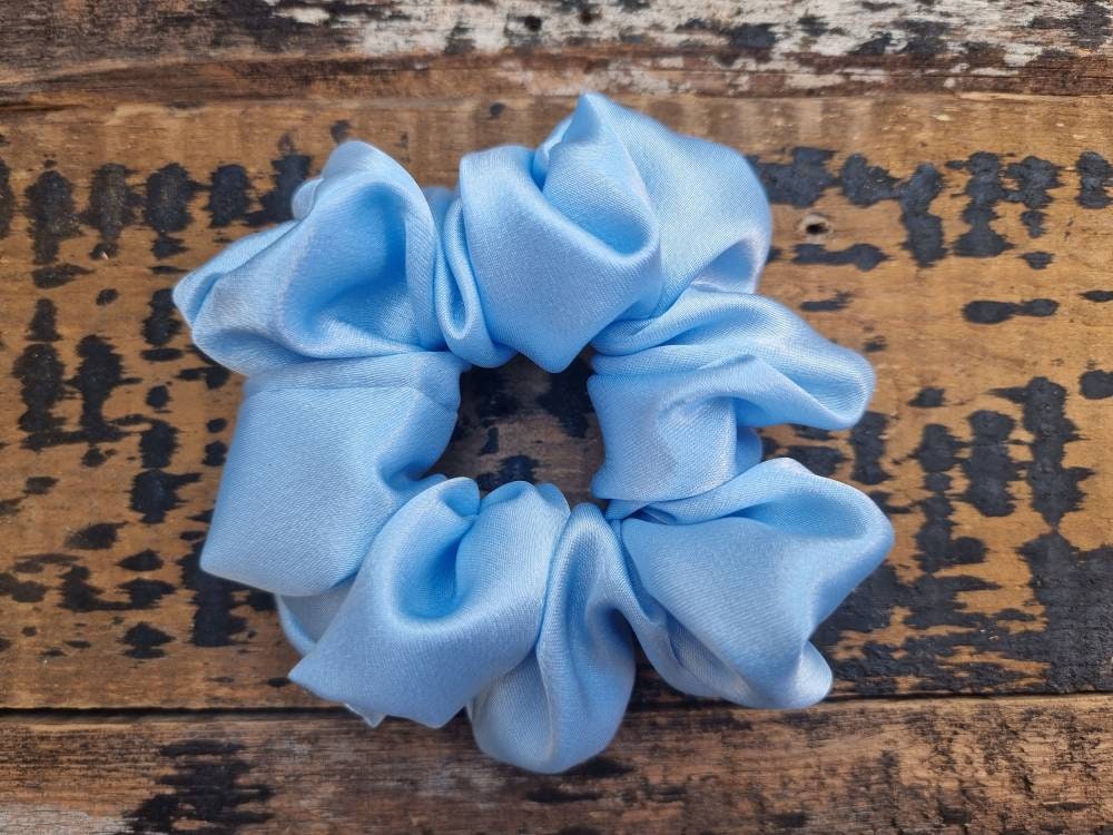 Pale Light Blue Crepe Satin Scrunchie | Hair Tie