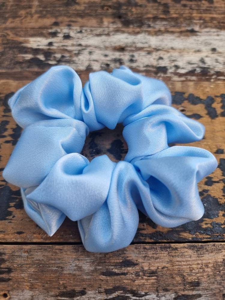 Pale Light Blue Crepe Satin Scrunchie | Hair Tie