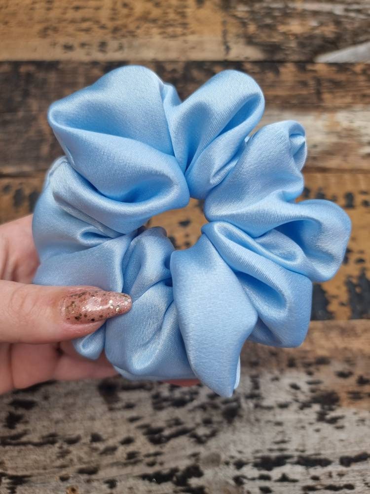 Pale Light Blue Crepe Satin Scrunchie | Hair Tie