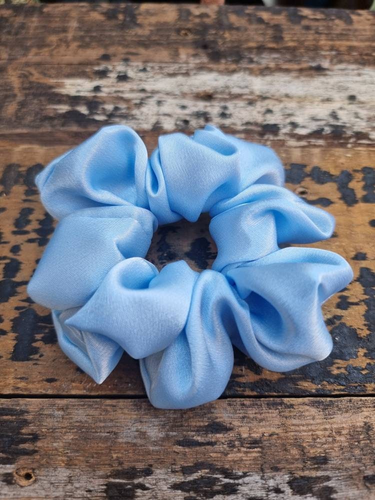 Pale Light Blue Crepe Satin Scrunchie | Hair Tie