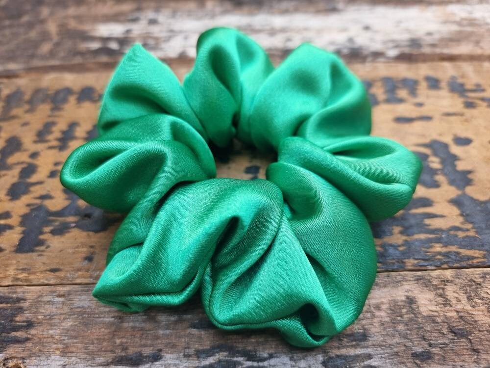 Bright Green Crepe Satin Scrunchie | Hair Tie