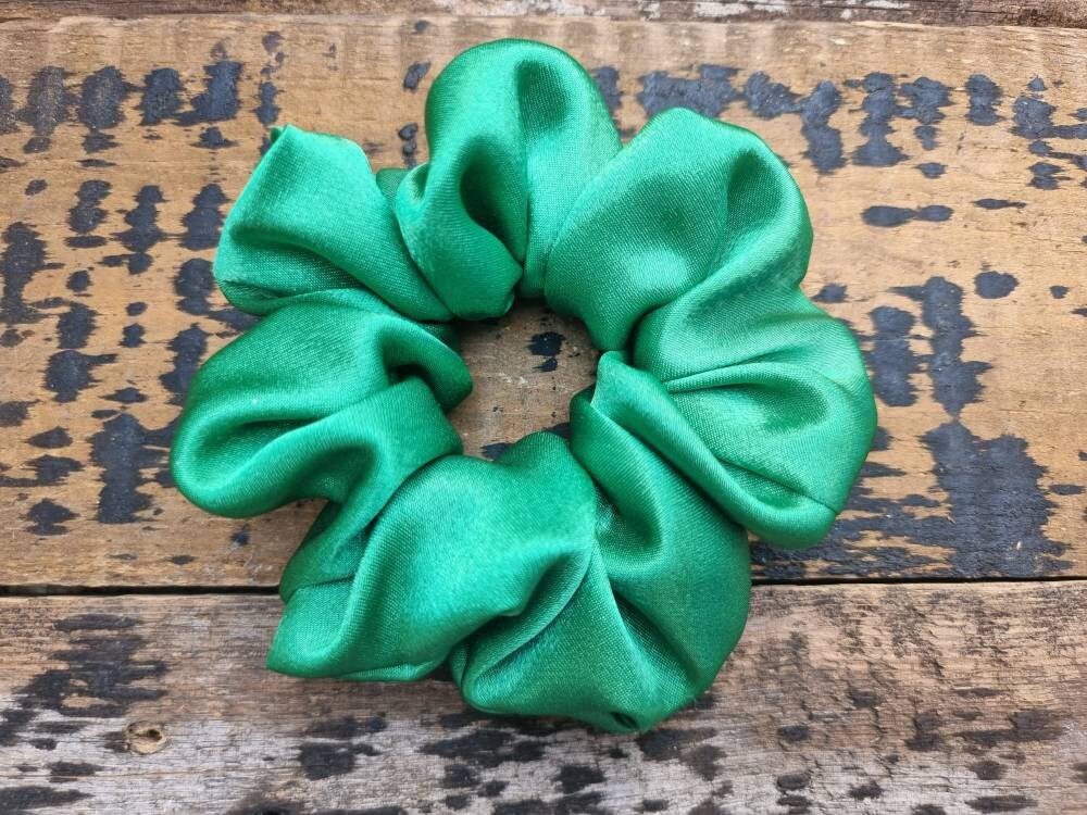 Bright Green Crepe Satin Scrunchie | Hair Tie