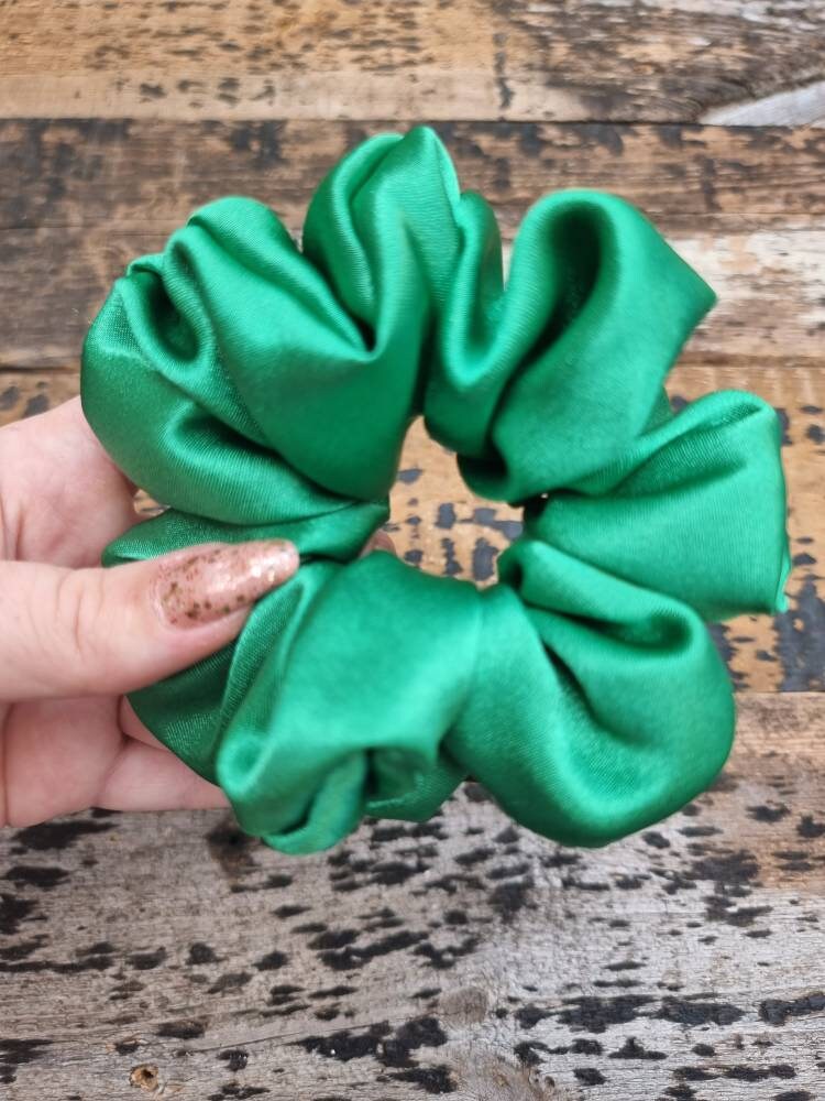 Bright Green Crepe Satin Scrunchie | Hair Tie