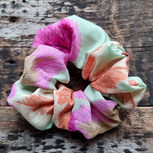 Sage Autumn Leaves Super Soft Crepe Scrunchie | Hair Tie